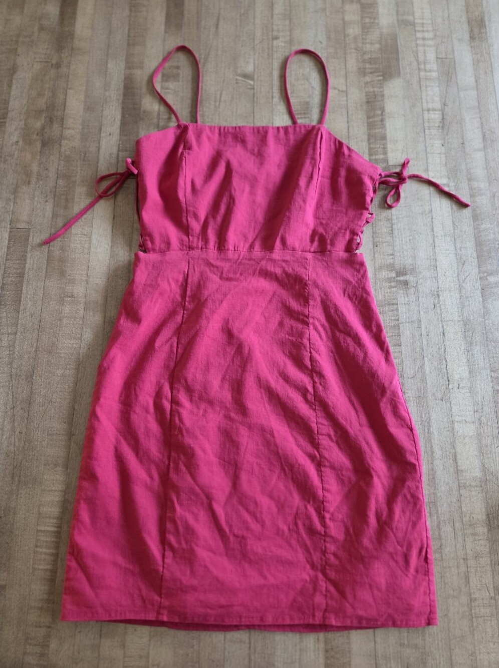 Zara Bright Pink Spaghetti Strap Summer Dress With Cutout Detail On Sides S